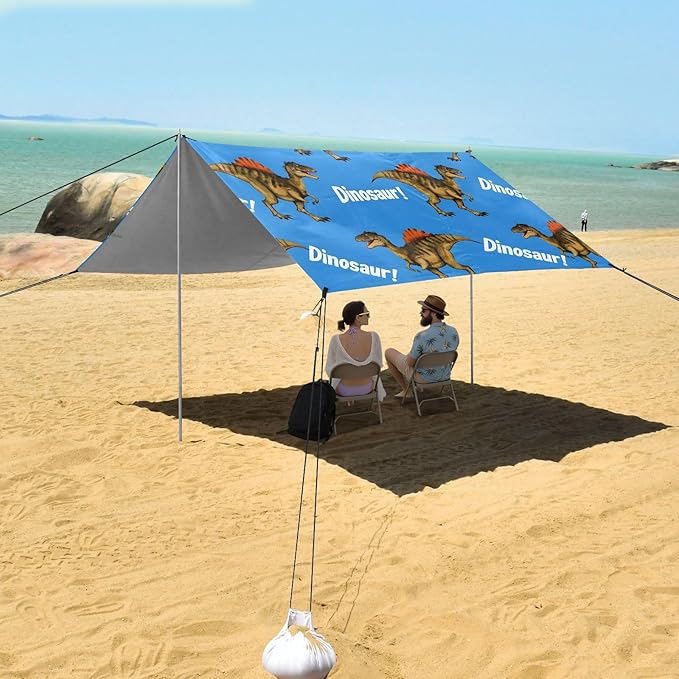 ALAZA Cool Dinosaur Dino Blue Beach Tent Sun Shelter UPF50+ Protection Beach Shade Canopy w/ 4 Sandbags for Outdoor Camping Fishing Backyard Fun Picnic 10x9 ft