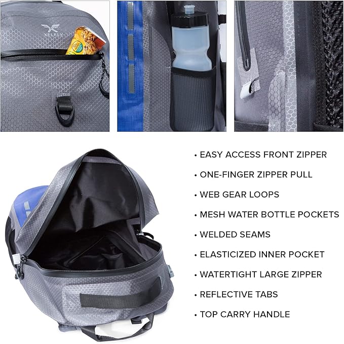 Submersipack Waterproof Backpack - Submersible Inflatable Floating TPU Coated Durable Nylon Dry Bag with Airtight Zipper for Kayak Fishing Boating Hiking Paddle Board (Deep Blue 25L)