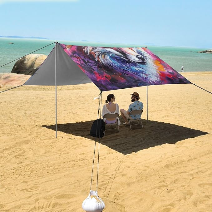 ALAZA Colorful Fox Beach Tent Sun Shelter Portable Canopy Sunshade for Outdoor Camping Picnics Backyard Fun 10x9 ft