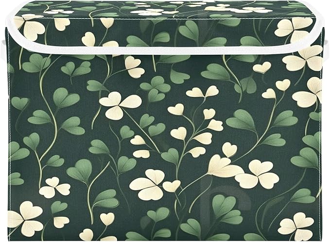 Shamrock Storage Baskets with Lids and Handles St. Patrick's Day Collapsible Bins Stackable Fabric Linen Baskets Closet Organizer Container 16.5x12.6x11.8