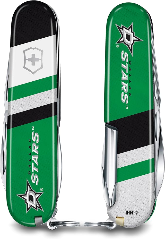 Victorinox Tinker Swiss Army Knife – Compact 12 Function Swiss Made Pocket Knife with Large Blade Small Blade and Bottle Opener – Dallas Stars
