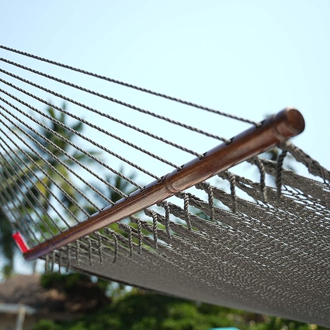 Lazy Daze Hammocks 10.5 FT Double 2 Person Caribbean Rope Hammock Hand Woven Polyester Hammock with Spreader Bars for Outside Outdoor Backyard Patio Poolside 450 LBS Capacity Gray