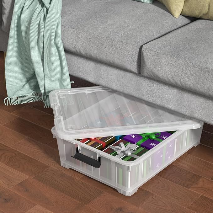 25 Quart Clear Underbed Storage Bins with Wheels Stackable Plastic Latching Bin with Lid 4 Packs