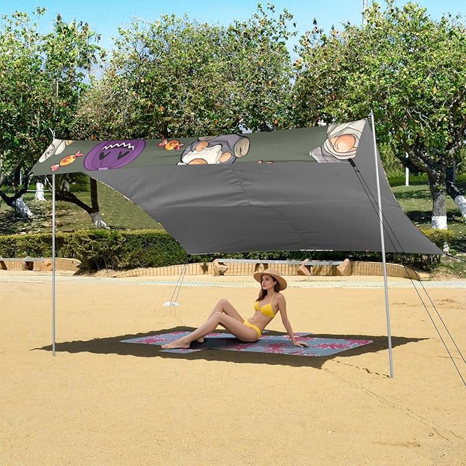 ALAZA Gnome Pumpkin Halloween Beach Tent Sun Shelter UPF50+ Protection Beach Shade Canopy w/ 4 Sandbags for Outdoor Camping Fishing Backyard Fun Picnic 10x9 ft