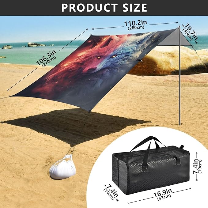 ALAZA Wolf Galaxy Space Nebula Beach Tent Sun Shelter Portable Canopy Sunshade for Outdoor Camping Picnics Backyard Fun 10x9 ft