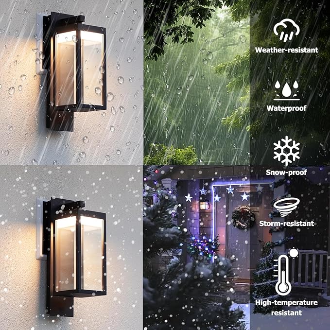 Outdoor Wall Light Fixtures 15” Exterior Waterproof Wall Lanterns Porch Sconces Lighting Modern Matte Black Outside Lights for Patio Front Door Entryway Garage