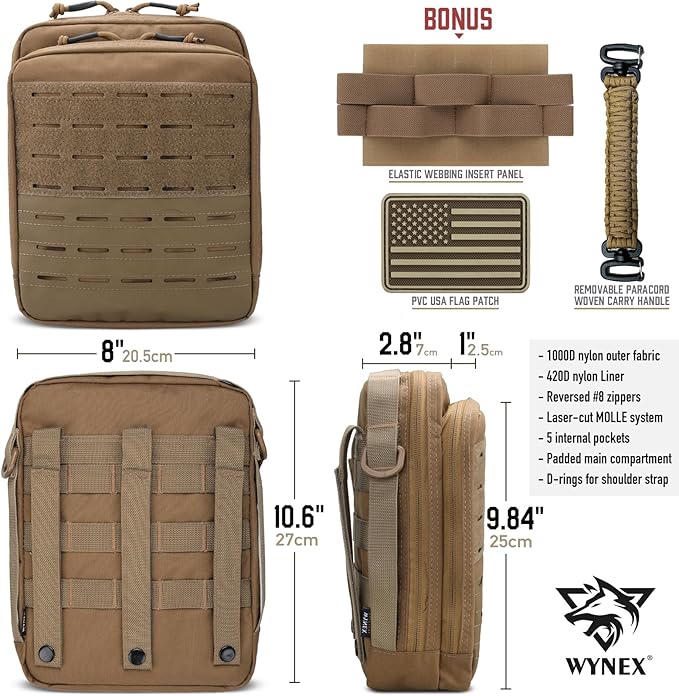 WYNEX Tactical Molle Admin Pouch with Folding Admin Pouch Utility EDC Pouch Organizer Modular Tool Pouch of Double Layer with Molle Tool Bag of Laser-Cut Design Utility Organizer EDC Medical Bag