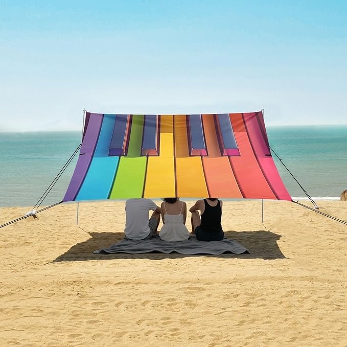 ALAZA Piano Keys Rainbow Colors Beach Tent Sun Shelter Portable Canopy Sunshade for Outdoor Camping Picnics Backyard Fun 10x9 ft