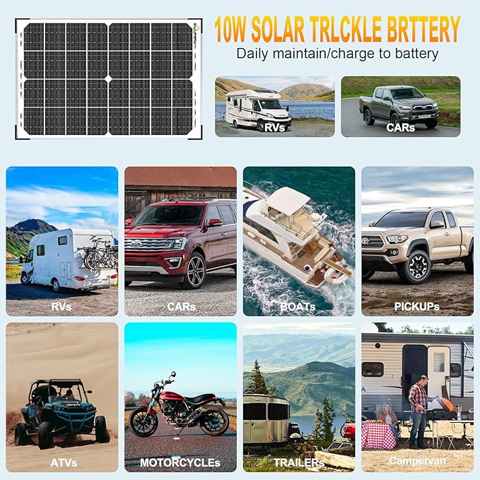 SOLPERK 30W Solar Battery Charger Solar Battery Maintainer + Upgrade 10A MPPT Charge Controller + Adjustable Mount Bracket for Car RV Boat Motorcycle12V Waterproof Solar Panel Kit Trickle Charging