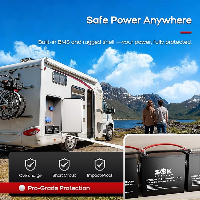 SOK Battery 12V 206Ah LiFePO4 Lithium Battery Deep Cycle Lithium Iron Phosphate Battery with Low-Temp Protection &amp Built-in Heater Suitable for RV and Solar &amp Wind Off-Grid Use