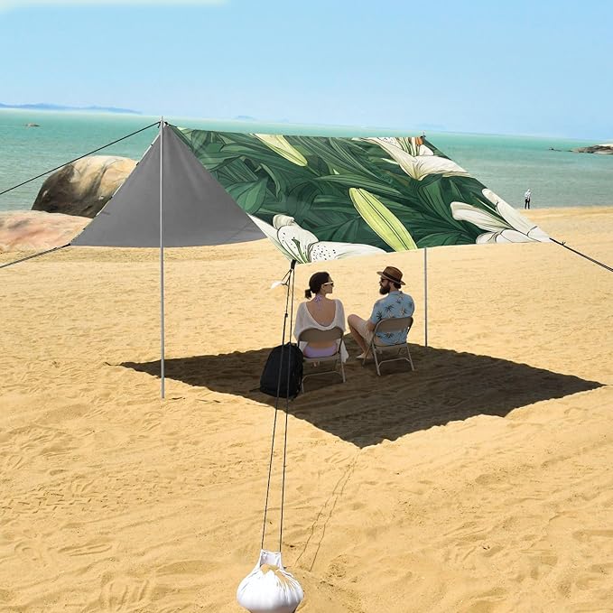 ALAZA Lily Floral Flowers and Leaves Beach Tent Sun Shelter Portable Canopy Sunshade for Outdoor Camping Picnics Backyard Fun 10x9 ft