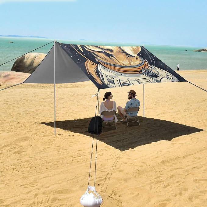 ALAZA Astronaut Labrador Space Beach Tent Sun Shelter Portable Canopy Sunshade for Outdoor Camping Picnics Backyard Fun 10x9 ft