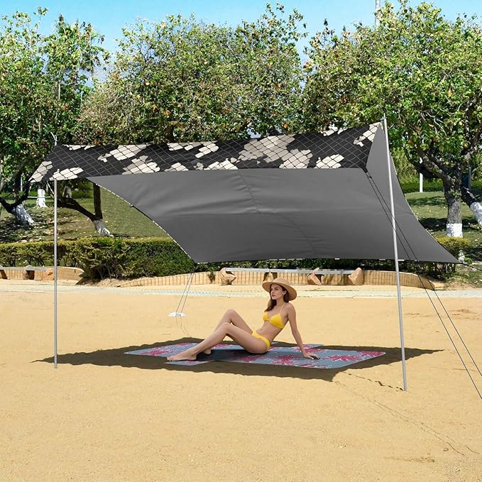 ALAZA Snake Print Beach Tent Sun Shelter UPF50+ Protection Beach Shade Canopy w/ 4 Sandbags for Outdoor Camping Fishing Backyard Fun Picnic 10x9 ft