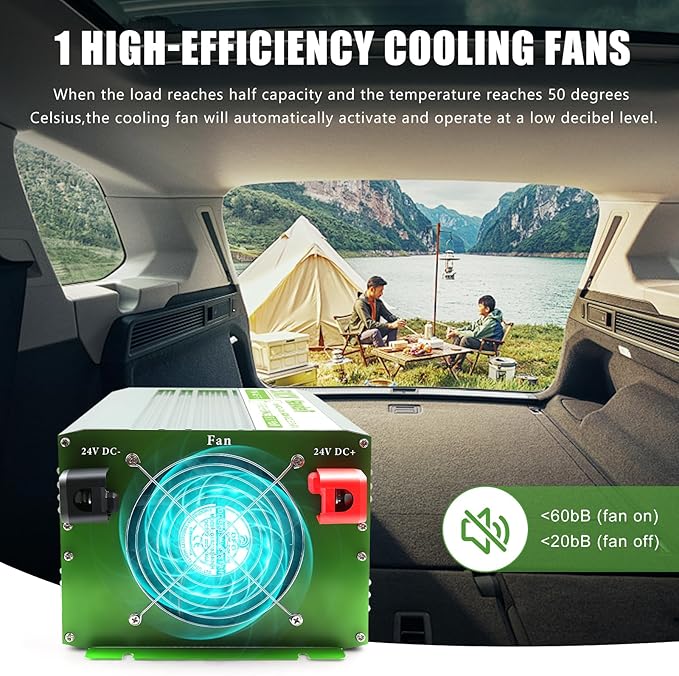 Newdeli 5000 Watt Power Inverter 24V DC to 110V/120V AC Converter 10000W Peak Pure Sine Wave Inverter with LCD Display Wireless Controller 4 AC Outlets and 3.4A USB for Vehicles Car Truck RV Solar