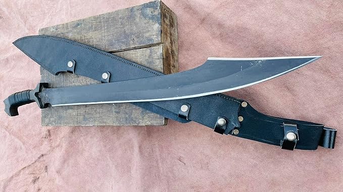 25 Inches Zombie Survival and Hunting Machete - 5160 Leaf Spring Steel - Full Tang - Rosewood Handle with Leather Wrap - Custom Knife with Leather Sheath