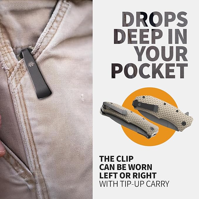 Off-Grid Knives - Rapid Fire Stinger Assisted Spear Point Blade Hard Use Build Tactical Camping &amp Survival EDC Cryo D2 Steel G10 Scales Deep Pocket Carry (Coyote)