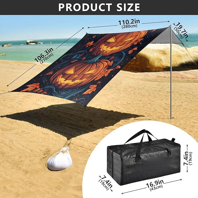 ALAZA Two Pumpkins Beach Tent Sun Shelter Portable Canopy Sunshade for Outdoor Camping Picnics Backyard Fun 10x9 ft