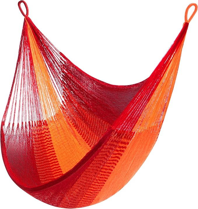Handwoven Hanging Chair by Yellow Leaf Hammocks - Fits 1 Person 330lb Max - Kick Back for Full-Body Recline - Weathersafe Ultra Soft Hang Anywhere - Color: Red- Orange