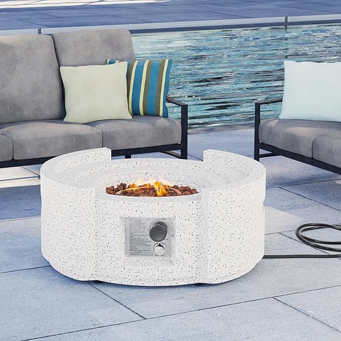 HOMPUS Round Fire Pit Table Outdoor Propane Fire Pit Table w Free Lava Rocks &amp Rain Cover Terrazzo Colorful Fire Pit Table for Patio Outside