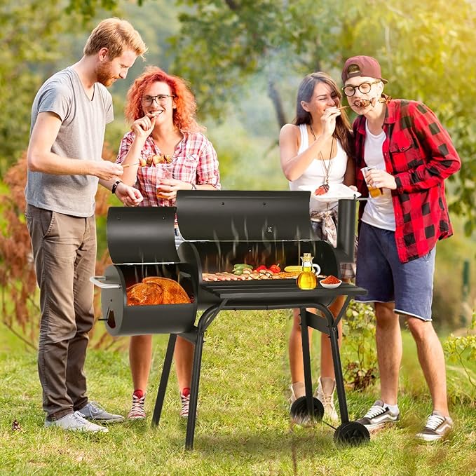 Charcoal Grills Outdoor Barbecue Grill Offset Smoker Portable BBQ Grill with Wheels for Backyard Camping Picnics