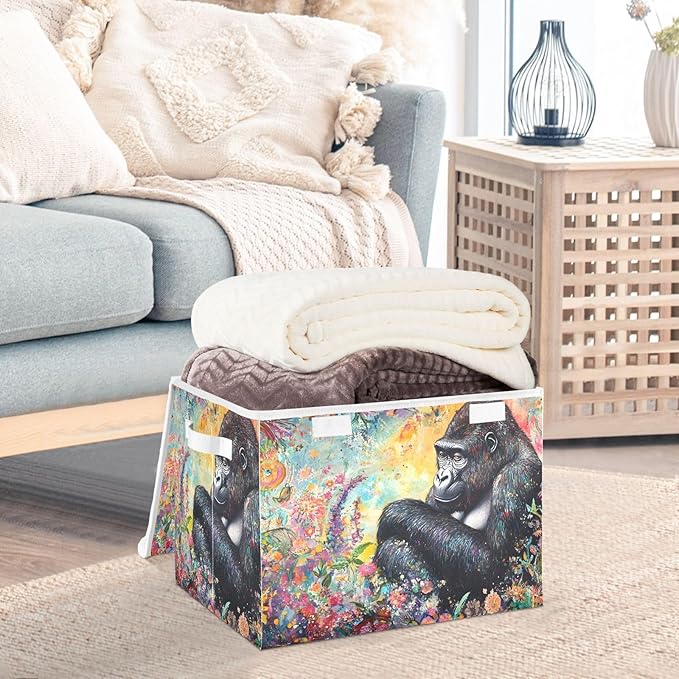 Fantastic Gorilla Storage Cube Bins Basket with Lid Collapsible Flip-top Fabric with Handle for Home Bedroom Closet Office 16.5×12.6×11.8 in