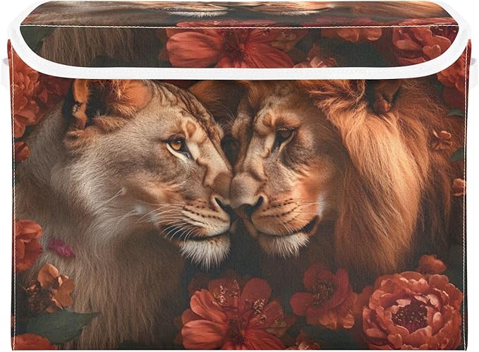 AIXIWAWA Lidded Storage Cube (Lions Love) Fabric Foldable Closet Bins with Flip Lid and Handles Organizer Basket Container 16.5 x 12.6 x 11.8 IN