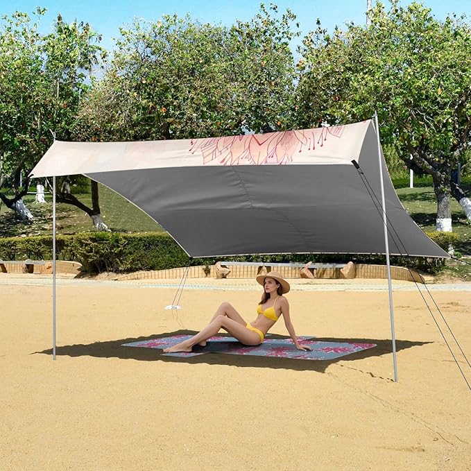 ALAZA Peacock and Pink Flower Beach Tent Sun Shelter Portable Canopy Sunshade for Outdoor Camping Picnics Backyard Fun 10x9 ft