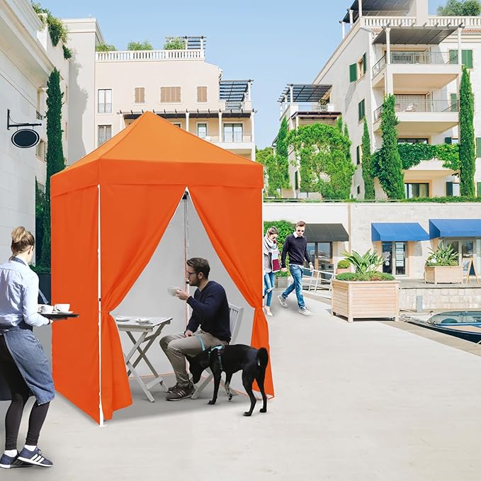 EAGLE PEAK 5x5 Instant Canopy with 4-Side Wall Panels Small Pop up Portable Canopy Tent with Carry Bag Light Weight Sun Shelter for Sports Camping and Beach Orange