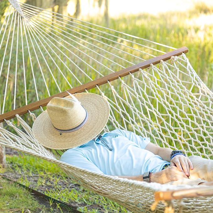Castaway Living 13 ft. Double Traditional Hand Woven Cotton Rope Hammock – 2-Person 450 lb Capacity Free Extension Chains &amp Tree Hooks Designed in The USA