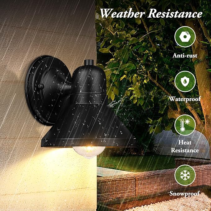 Brightever Outdoor Lanterns 2-Pack Exterior Light Fixtures Waterproof Anti-Rust Black Wall Mount Lights Small E26 Socket Outside Lights for House Front Porch Playhouse Garage