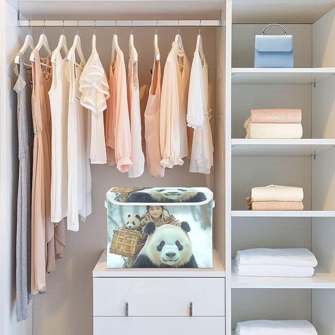 AIXIWAWA Lidded Storage Cube (Panda Family) Fabric Foldable Closet Bins with Flip Lid and Handles Organizer Basket Container 16.5 x 12.6 x 11.8 IN