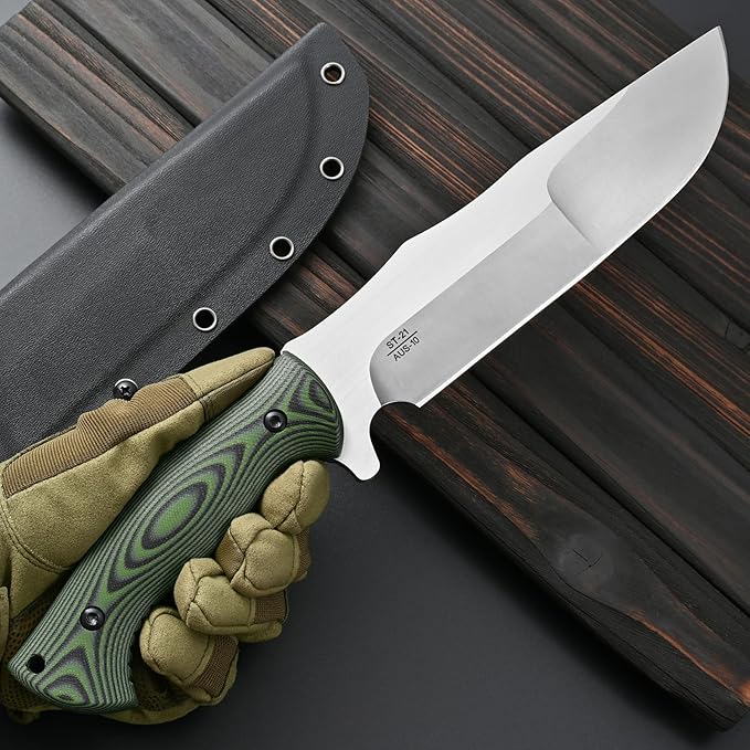 Sitivien ST21 Fixed Blade Knife 8mm Thick AUS-10 Stainless Steel Blade Full Tang Two Tone G10 Handle EDC Fixed Knifes for Outdoor Camping Field Living(Silver)