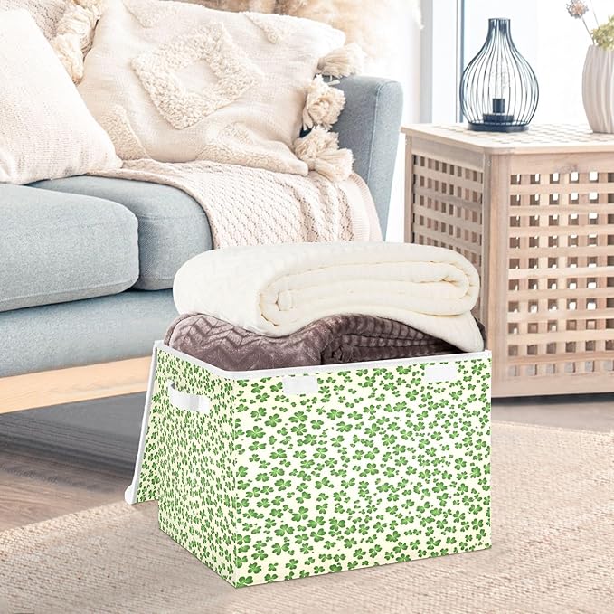 Cute Clover Fabric Storage Bins with Lids and HandleFoldable Storage Bins with LidsCloset Organizers for Clothes Storage Room Organization Office Storage Chest Organizer