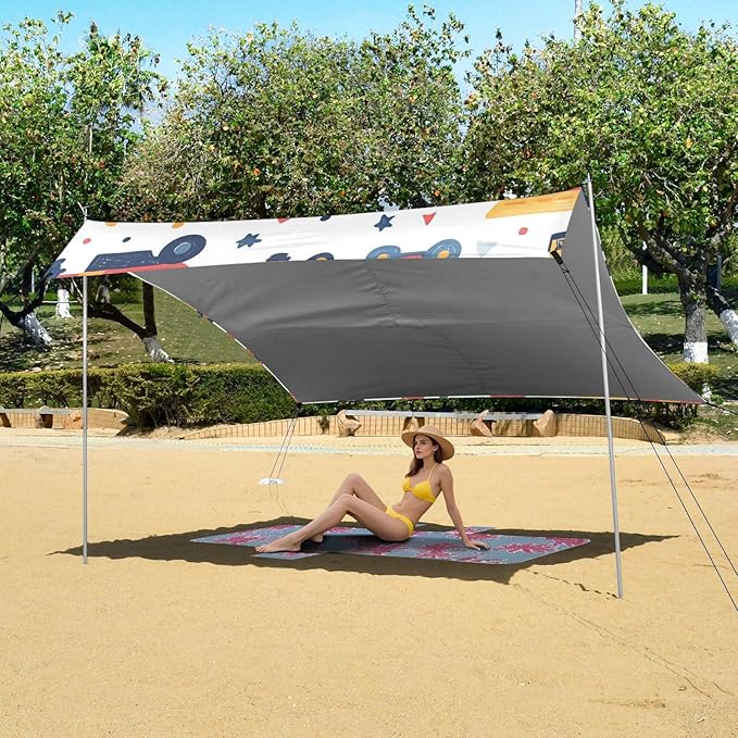 ALAZA Cute Construction Cars Beach Tent Sun Shelter Portable Canopy Sunshade for Outdoor Camping Picnics Backyard Fun 10x9 ft