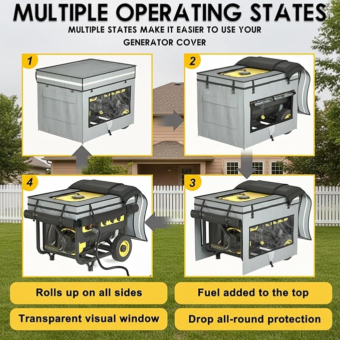 Generator Covers While Running 28L x 20W x 20H Heavy Duty Waterproof Generator Covers for Outside Compatible with 3000W-5000W Frame Generator All Season Protection for Generator（Gray）