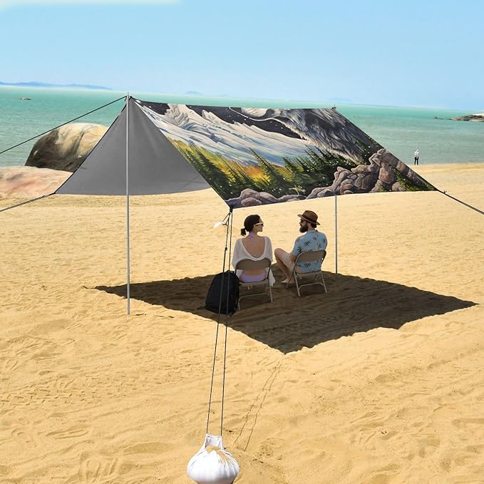 ALAZA Wolf Space Forest Mountains Beach Tent Sun Shelter Portable Canopy Sunshade for Outdoor Camping Picnics Backyard Fun 10x9 ft