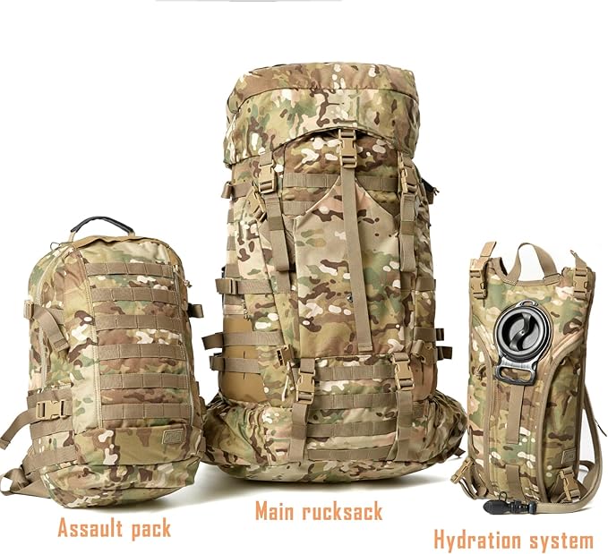 MT Military Army Large Rucksack with Detacheable Assault Backpack Hydration Pack Shoulder Straps and Waist Belt Metal Frame | Detacheable Hydration Pack Shoulder Straps Waist Belt Metal Frame