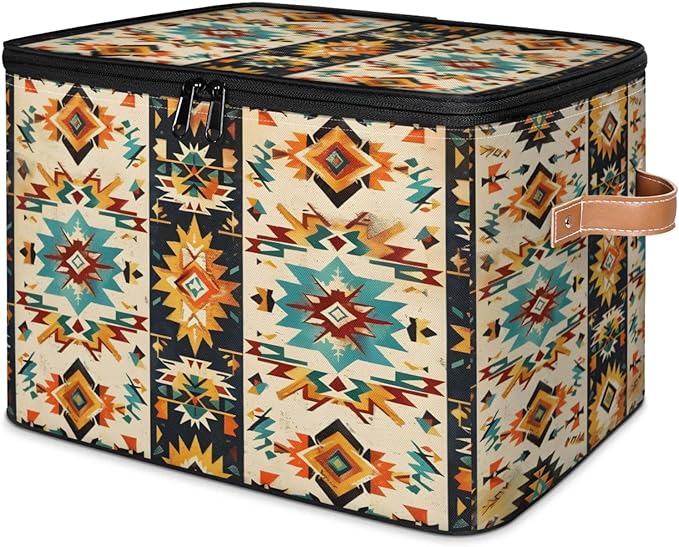 Boho Aztec Storage Bins with Zipper Aztec Western 2 Pack Lid Fabric Storage Boxes Home Cubes Baskets Clothes Organizer Container
