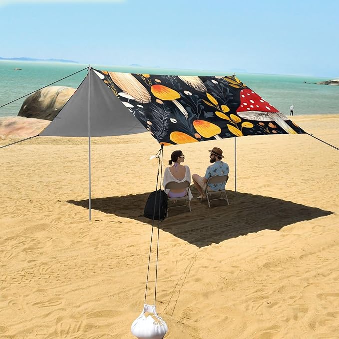 ALAZA Floral Mushroom Cute Beach Tent Sun Shelter Portable Canopy Sunshade for Outdoor Camping Picnics Backyard Fun 10x9 ft