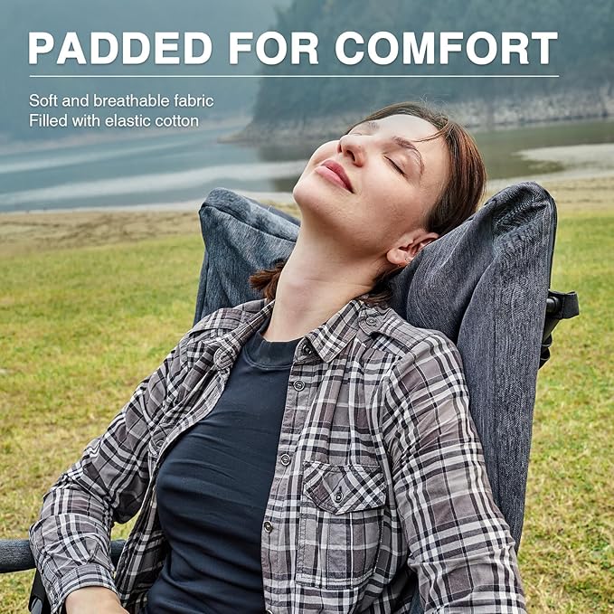 EVER ADVANCED Oversized Folding Rocking Camping Chair Padded Portable Rocker Chair for Patio Lawn and Outdoors Heavy Duty Hard Armchair for Adults Supports 400lbs Grey