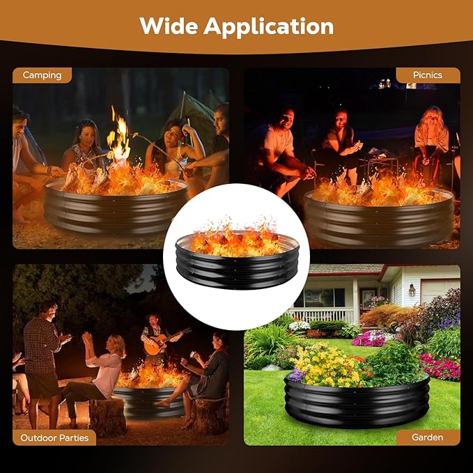 Raynesys 60 Inch Round Galvanized Fire Pit Ring Round Galvanized Fire Ring 5 Feet Diameter Round fire Pit Outdoor fire Pit for Backyard Camping Bonfire Black
