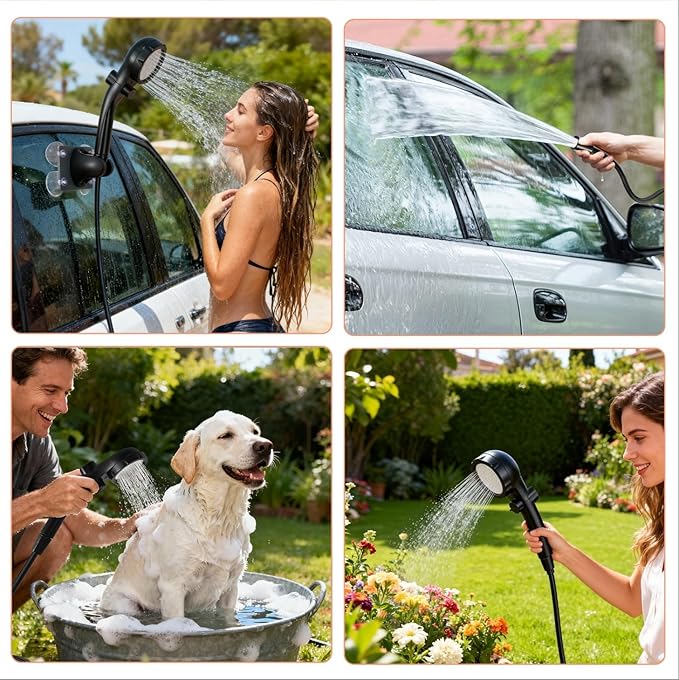 Portable Camping Shower 2400mAh Rechargeable Outdoor Shower Pump with LED Battery Indicator 4 Spray Modes IPX8 Waterproof Portable Shower for Camping Hiking Travel Car Washing &amp Pet Bathing