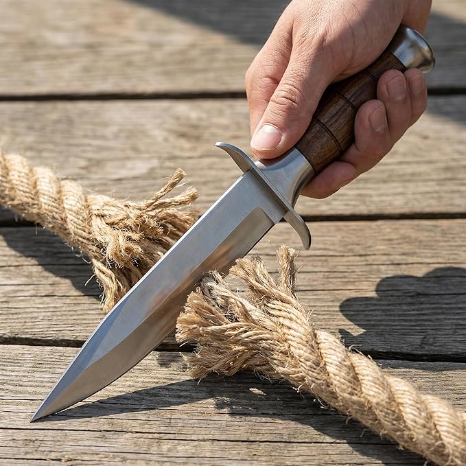 12.16 Fixed Blade Survival Knife with Nylon Sheath - High Hardness Stainless Steel Outdoor Knife - Classic Wood Handle Bushcraft Tool for Camping Hiking and Hunting