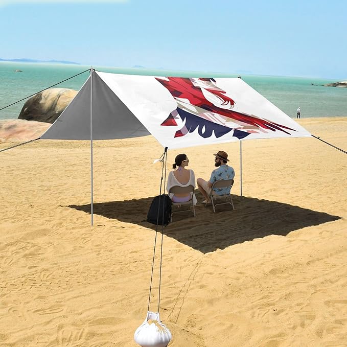 ALAZA British Flag Woman Beach Tent Sun Shelter UPF50+ Protection Beach Shade Canopy w/ 4 Sandbags for Outdoor Camping Fishing Backyard Fun Picnic 10x9 ft