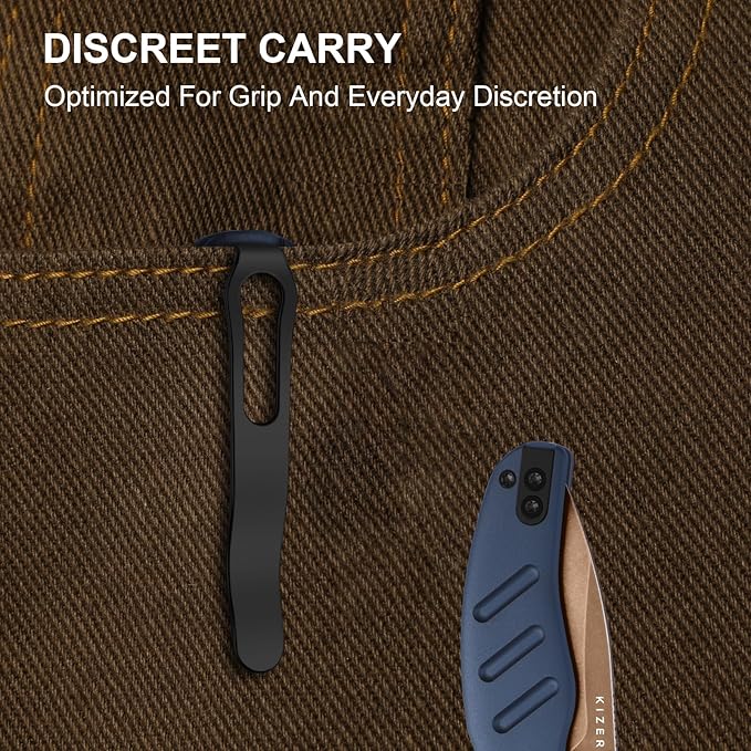 Kizer C01C 2.9 CD Sheepdog Pocket Knife 2.95 Elmax Drop Point Blade Folding Knife with Blue Aluminum Handle EDC Knives with Thumb Stud Small Camping Survival Knives Ki3488.29CDA1
