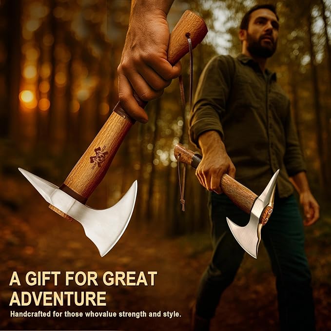 Grumpy Bear 15 Survival Axe Camping Hatchet – Forged High Carbon Steel Blade with Walnut Wood Handle – Anti-Slip Grip – Ideal for Bushcraft Wood Splitting &amp Outdoor Adventures Sliver