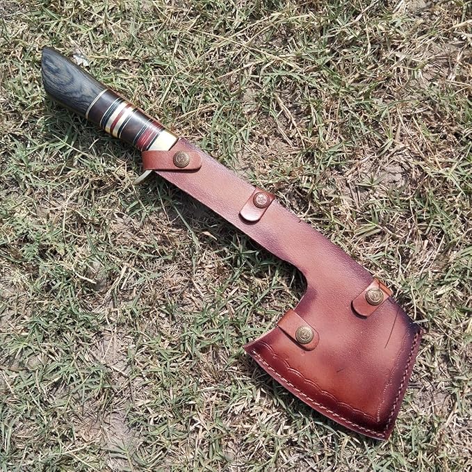 Custom Handmade Viking Hatchet Axe 216+ Layers Damascus Steel Bearded - Camping - Battle - Tomahawk Axes with Leather Sheath