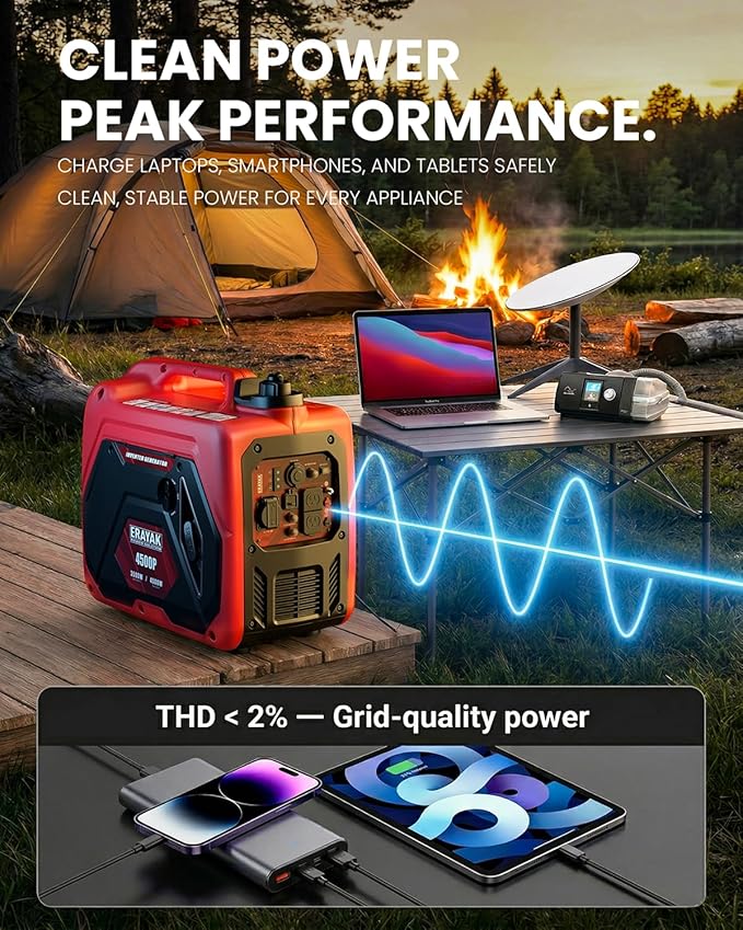 ERAYAK 4500W Portable Inverter Generator for Home Use Super Quiet Small Generator for Camping Outdoor Emergency Power Backup Gas Powered Engine ECO Mode EPA Compliant