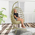 Hanging Egg Chair with Stand Outdoor Indoor Patio Rattan Swing Hammock Chairs with Washable Cushion 350lbs Capacity PE Wicker Swing Chair for Backyard Bedroom Garden (Cyan + Cyan Cushion)