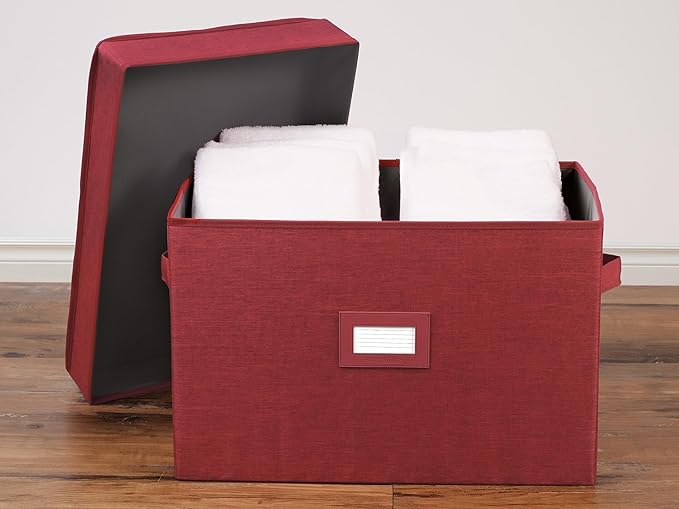 Covermates Keepsakes Storage Box Heavy Duty Polyester Organizer Bin Stackable Design Reinforced Handles ID Window Closet Garage Home Storage Red Heather